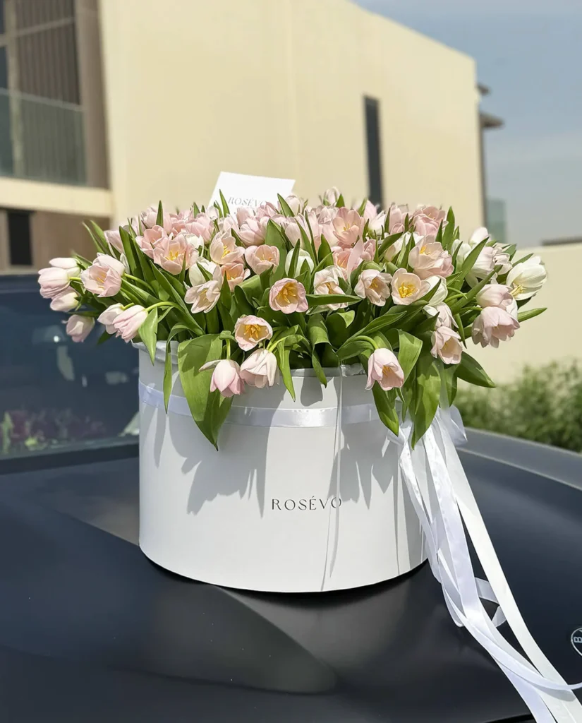 Tulips In Box Pink & White