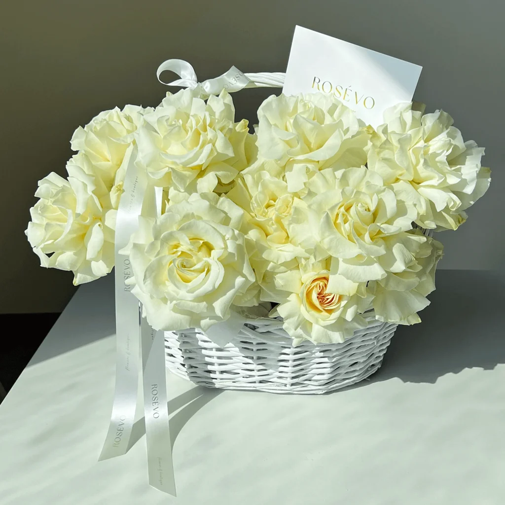 Basket of White Roses